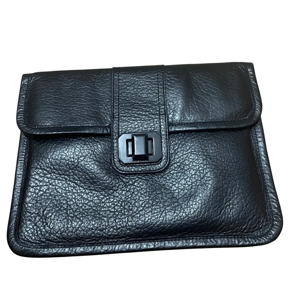 Juicy‎ Couture Black Leather Clutch Wristlet Wallet Pouch Fold Over ClaspBag